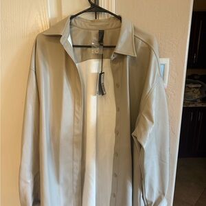 Stylish Faux Leather Shirt Jacket